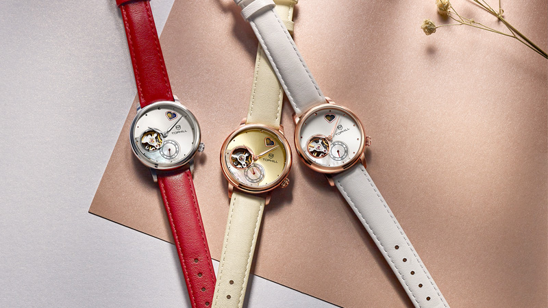 Birthday Gift for Girls Moon Phrase Genuine Leather Band Automatic Mechanical Women Wrist Watch TA025L